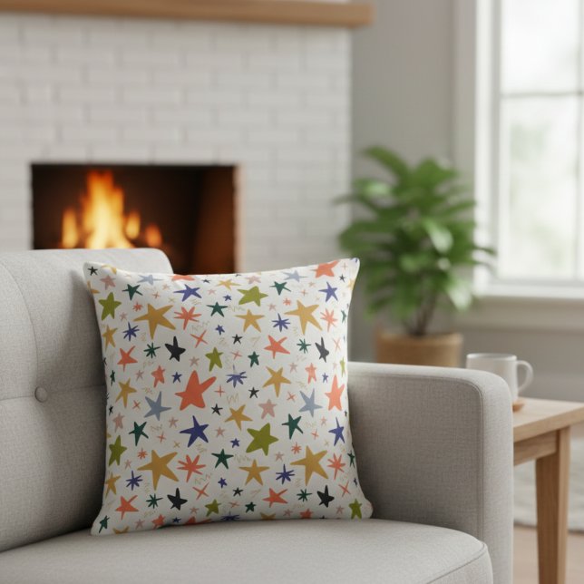 Cozy Winter With Vibrant Colorful Star Pattern Cushion (Creator Uploaded)