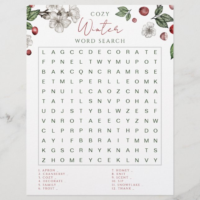 Cozy Winter Word Search Game  (Front)