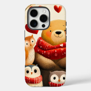 Cozy Woodland Bear Owl Family Winter Love iPhone 16 Pro Case