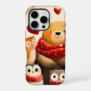 Cozy Woodland Bear Owl Family Winter Love iPhone 16 Pro Case