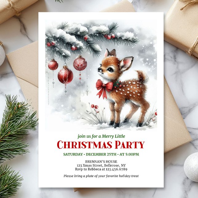 Cozy woodland deer Christmas kids invite printable (Cozy woodland deer Christmas kids invite printable card)