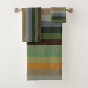 Cozy Woodland Earth Tone Stripe Pattern Bath Towel Set