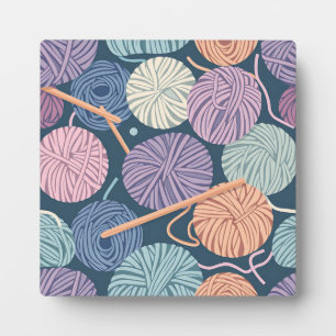 Cozy Yarn Balls and Knitting Needles Seamless Plaque