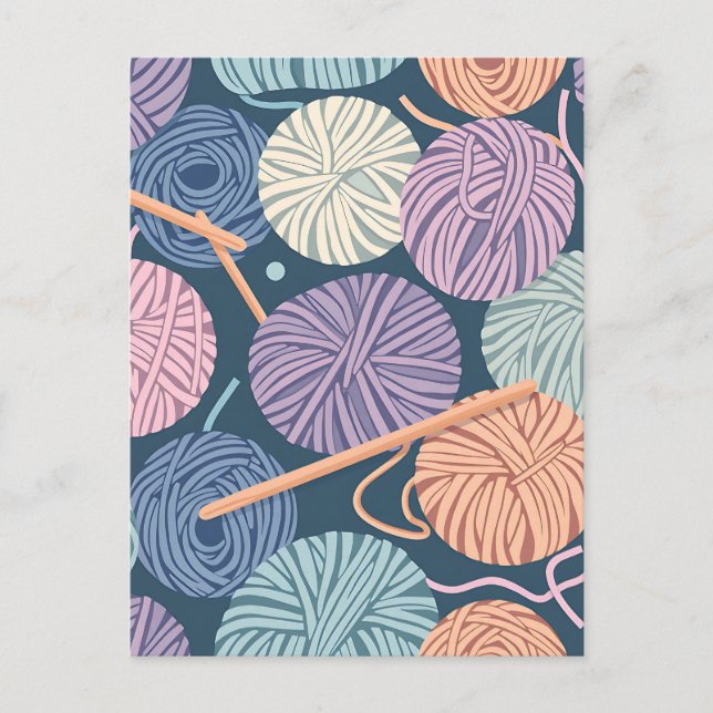 Cozy Yarn Balls and Knitting Needles Seamless  Postcard (Front)