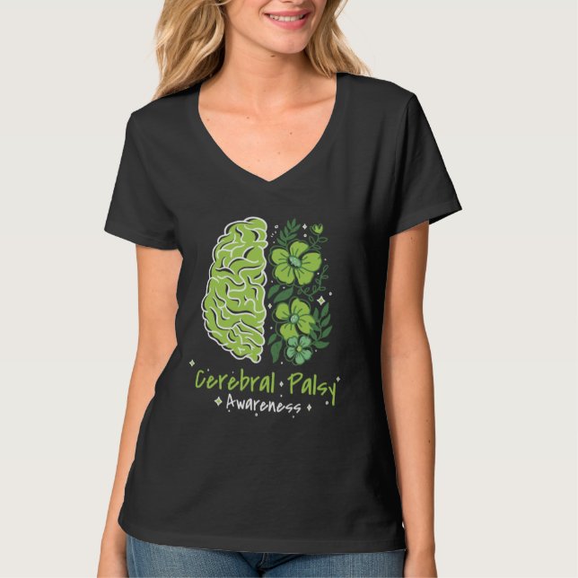 CP Brain Damage Cute Flowers Cerebral Palsy Awaren T-Shirt (Front)