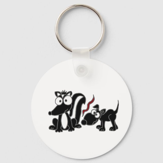 CP- Dog Sniffing Skunk Butt Cartoon Key Ring (Front)