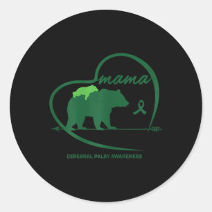 Cp Mum Mama Bear Green Ribbon Cerebral Palsy Aware Classic Round Sticker