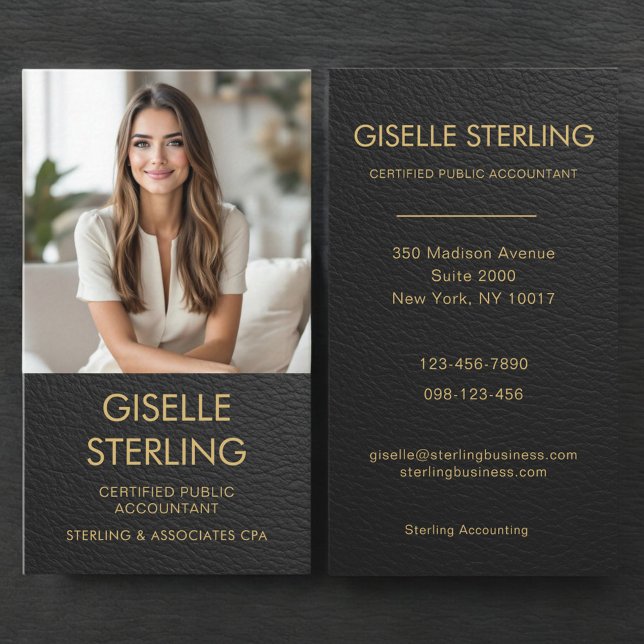 CPA Accountant Black Gold Photo Faux Leather Business Card (Creator Uploaded)
