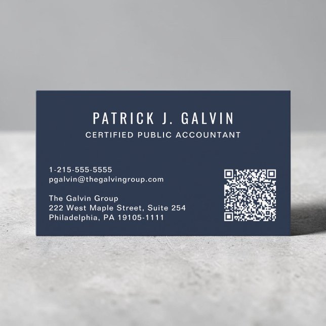 CPA Accountant Blue QR Code Business Card (CPA Accountant QR Code Business Card)