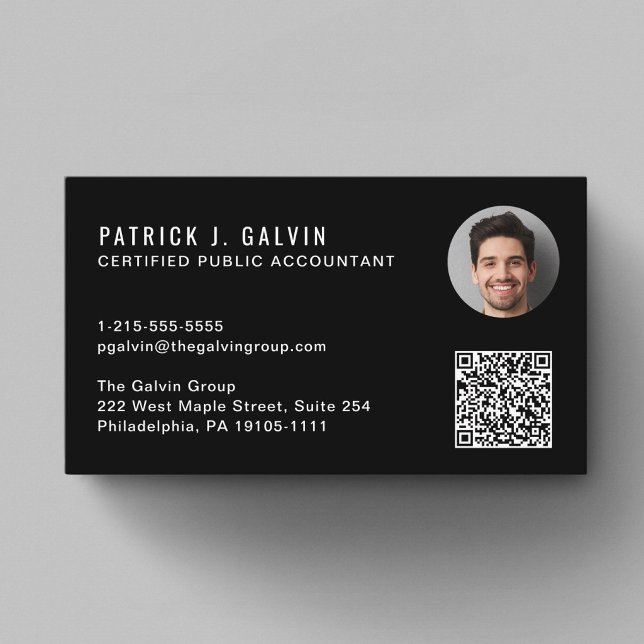 CPA Accountant QR Code Black Photo Business Card (CPA Accountant QR Code Black Photo Business Card)