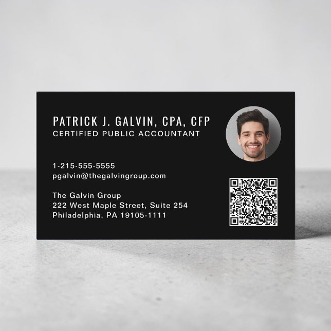 CPA Accountant QR Code Black Photo Business Card (CPA Accountant QR Code Black Photo Business Card)