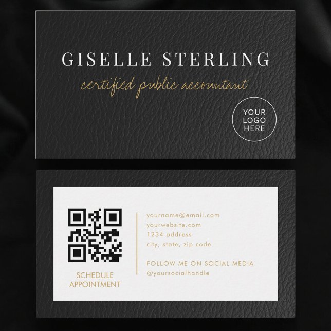 CPA Accountant Tax Faux Leather Logo QR Code Business Card (Creator Uploaded)