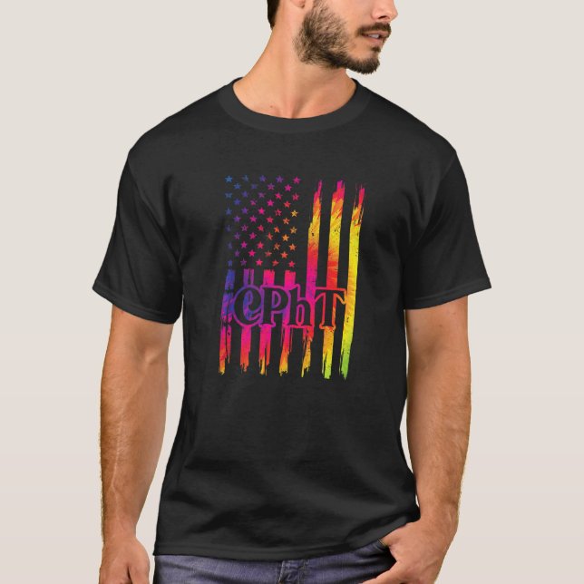Cpht Certified Pharmacy Technician Us Flag   T-Shirt (Front)