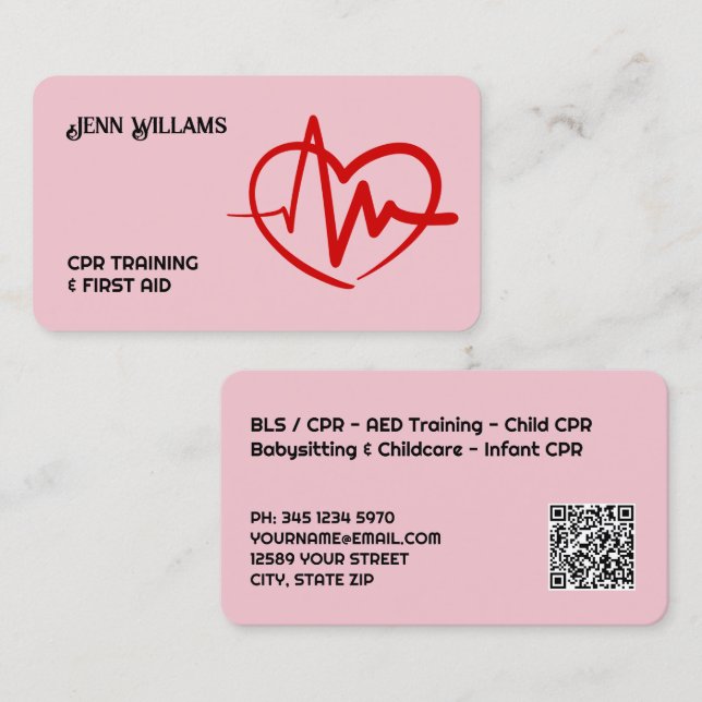 CPR Instructor Custom QR Business Card (Front/Back)