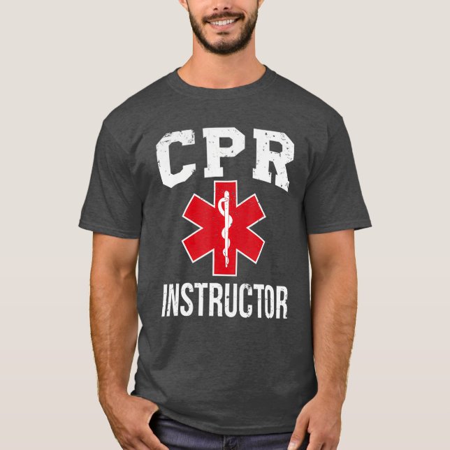 CPR Instructor Red Star Of Life EMS design Medic T-Shirt (Front)