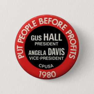 CPUSA 1980 Election Gus Hall/Angela Davis Button
