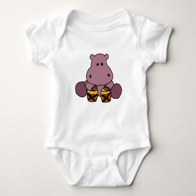 CQ- Awesome Hippo Playing Bongo Drums Baby Bodysuit (Front)