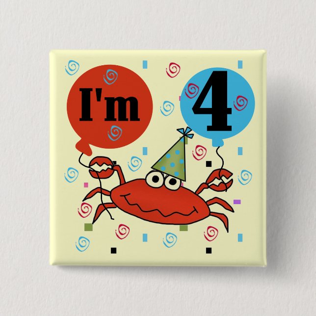 Crab 4th Birthday Tshirts and Gifts 15 Cm Square Badge (Front)