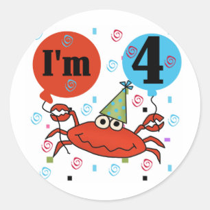 Crab 4th Birthday Tshirts and Gifts Classic Round Sticker