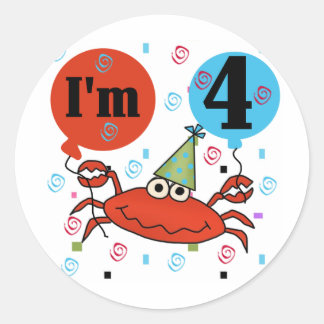 Crab 4th Birthday Tshirts and Gifts Classic Round Sticker