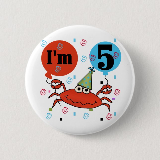Crab 5th Birthday Tshirts and Gifts 6 Cm Round Badge (Front)