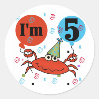 Crab 5th Birthday Tshirts and Gifts Classic Round Sticker