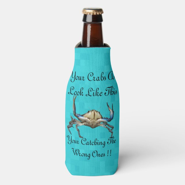 Crab And Funny Catching Crabs Logo, Bottle Cooler (Bottle Front)