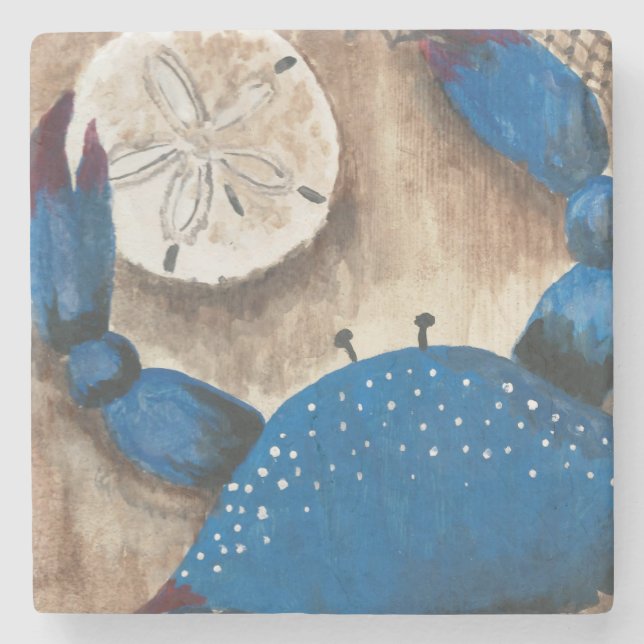 Crab and Sanddollar Stone Coaster (Front)