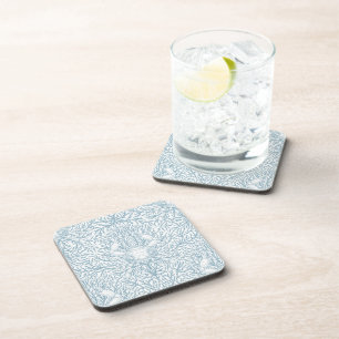Crab and sea weed, coastal summer in white and lig coaster