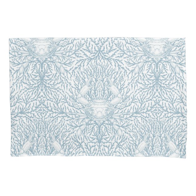 Crab and sea weed, coastal summer in white and lig pillowcase (Front-Left)
