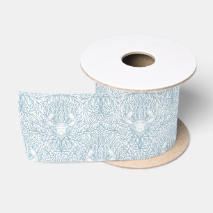 Crab and sea weed, coastal summer in white and lig satin ribbon