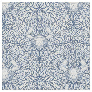 Crab and sea weed, coastal summer in white and nav fabric