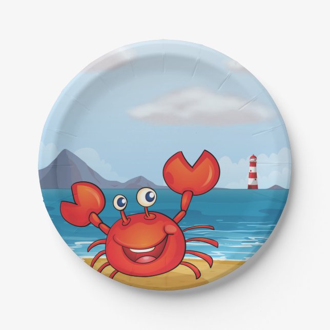 Crab At The Seashore Paper Plate (Front)