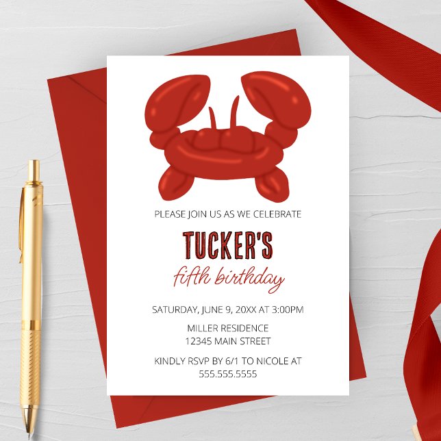Crab Balloon Animal Birthday Party Invitation (Creator Uploaded)
