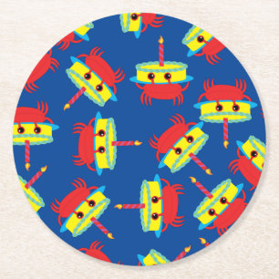 Crab Beach Birthday Party Round Paper Coaster