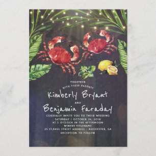 Crab Beach Palm String Lights Wedding Invitation