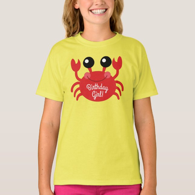Crab Birthday Girl Cute Cartoon Kids T-Shirt (Front)