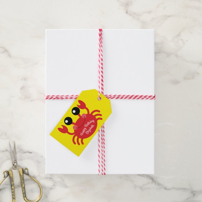 Crab Birthday Party Beach Gift Tags (With Twine)