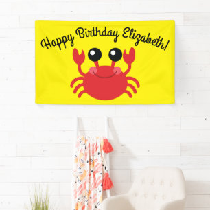 Crab Birthday Party Cute Cartoon Kids Banner