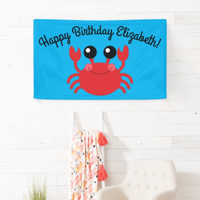 Crab Birthday Party Cute Cartoon Kids Banner (Insitu)