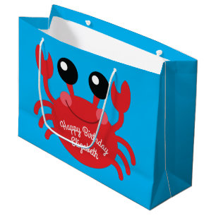 Crab Birthday Party Cute Cartoon Kids Large Gift B Bag