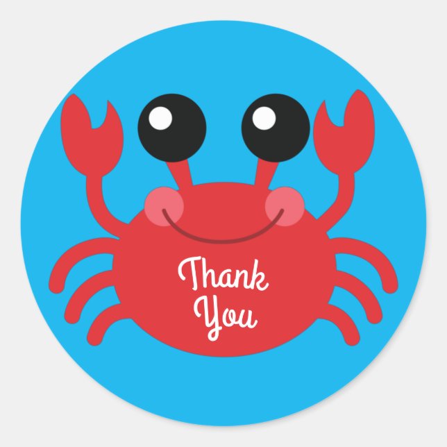 Crab Birthday Party Cute Cartoon Kids Thank You Classic Round Sticker (Front)