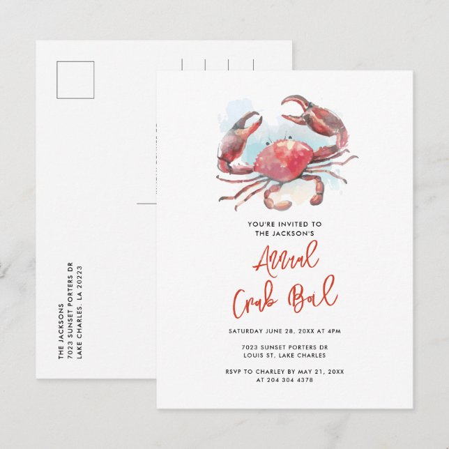 Crab Boil Family Summer Seafood Party Announcement Postcard (Front/Back)