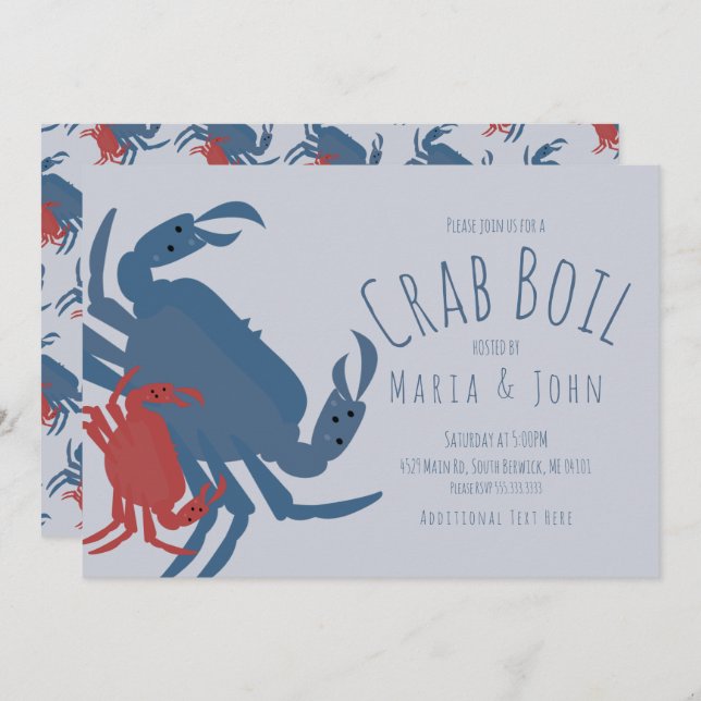 Crab Boil Party  Birthday Dinner Crawfish Blue Invitation (Front/Back)