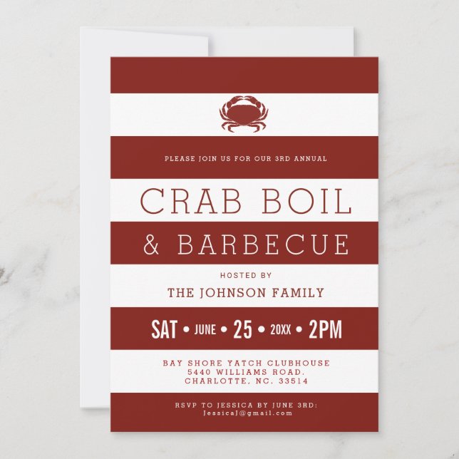 Crab Boil Red | White Invitations (Front)