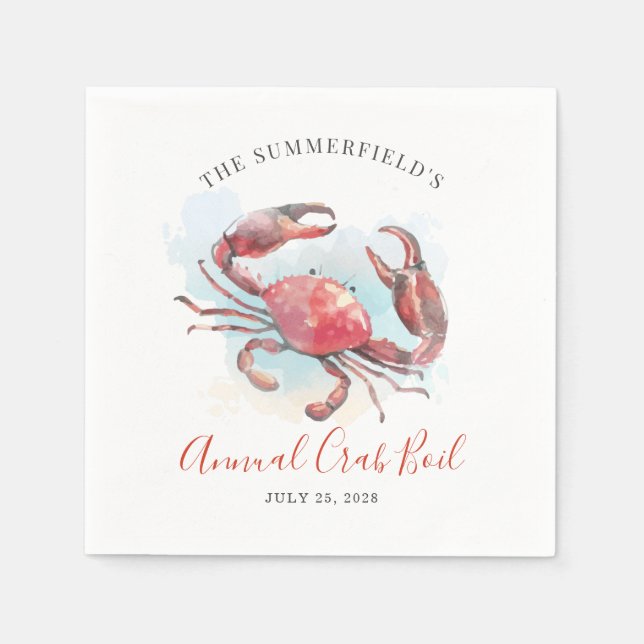 Crab Boil Seafood Family Summer Party Watercolor Napkin (Front)