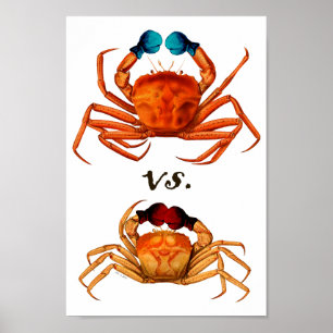 Crab Boxing Gloves Vintage Sport Humour Surreal Poster