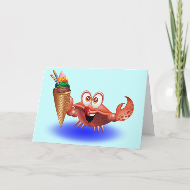 Crab Cartoon with Ice Cream greeting card (Front)