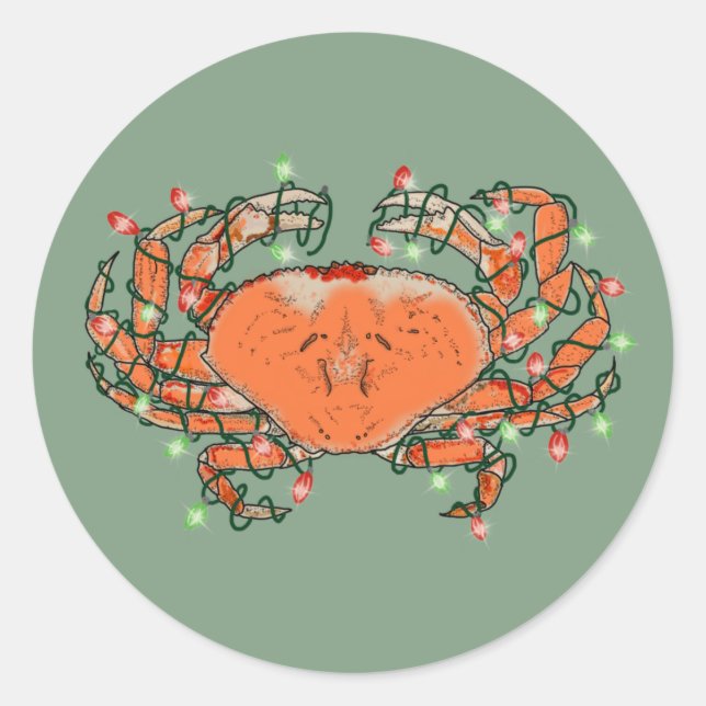 Crab Christmas Lights Crustacean Classic Round Sticker (Front)