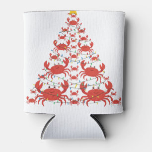 Crab Christmas Tree Santa Hat Christmas Lights Can Cooler